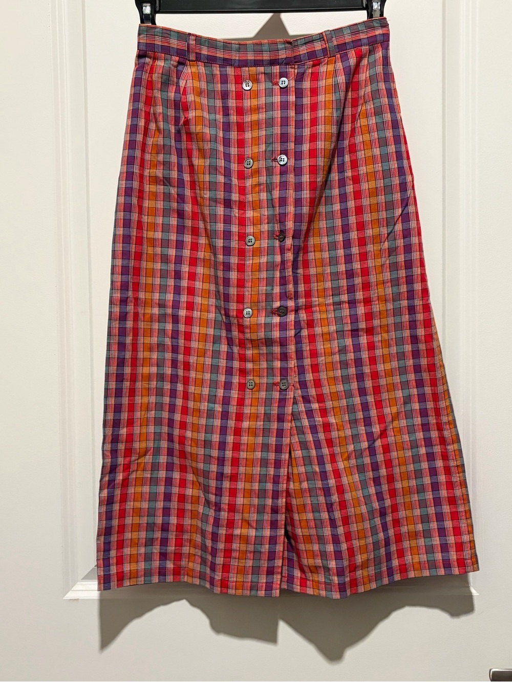 Vintage 70s Gil Aimbez Genre Women's Multicolor Plaid Button-Front Skirt